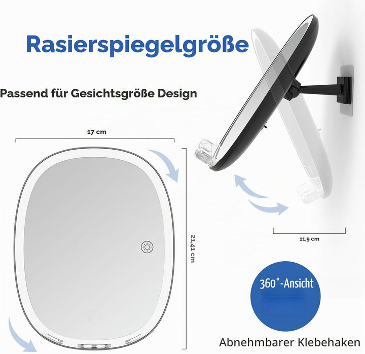 FASCINATE Rasierspiegel AntiBeschlag-Duschspiegel, 3 einstellbare Lichtfarben Schminkspiegel mit Ras