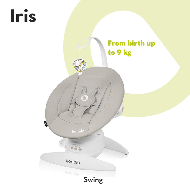 LIONELO Iris Elektrisch Babywippe 360o drehbar für Babys bis zu 9 kg Verstellbare Rückenlehne, 5 Wie