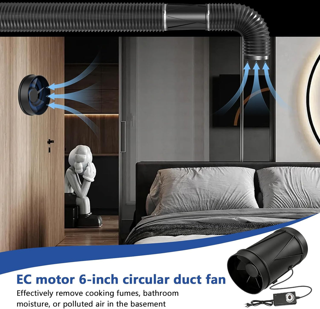150mm Rohrventilator, 587 m³/h Rohrlüfter Regelbar Rauchabzug Ventilator für Luftzirkulation in Wint