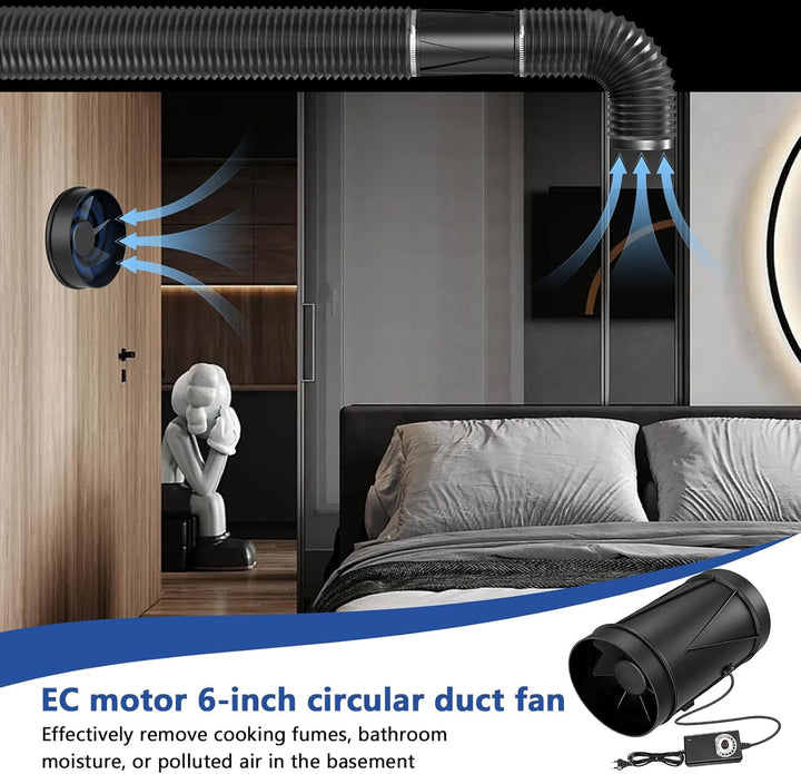 150mm Rohrventilator, 587 m³/h Rohrlüfter Regelbar Rauchabzug Ventilator für Luftzirkulation in Wint