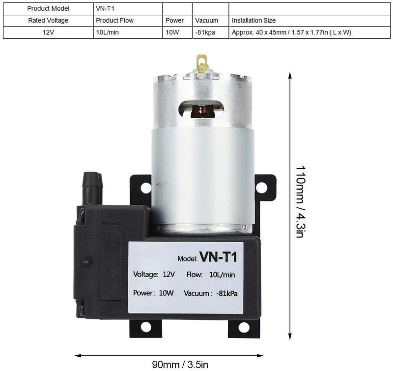 YWBL-WH Vakuumpumpe DC 12V/24V Mini, 10L/min geräuscharmer Luftkompressor VN-T1((DC12V)), Diverse Pu