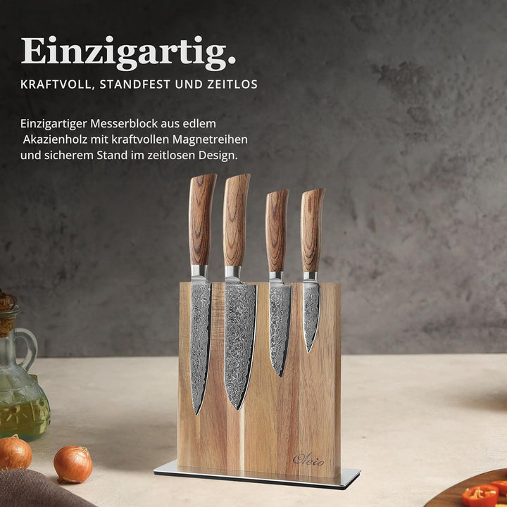 Wakoli EDIB Pro Premium 4er Damastmesser-Set mit Messerblock I 8-17 cm Klingen gefertigt aus 67 Lage