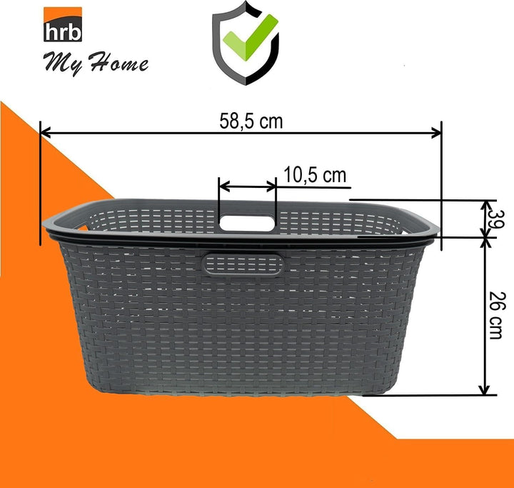 HRB Wäschekorb Plastik Rattan Optik, 40 L Wäsche Box Volumen, Wäschesammler mit 58,5 x 39 x 26 cm Au