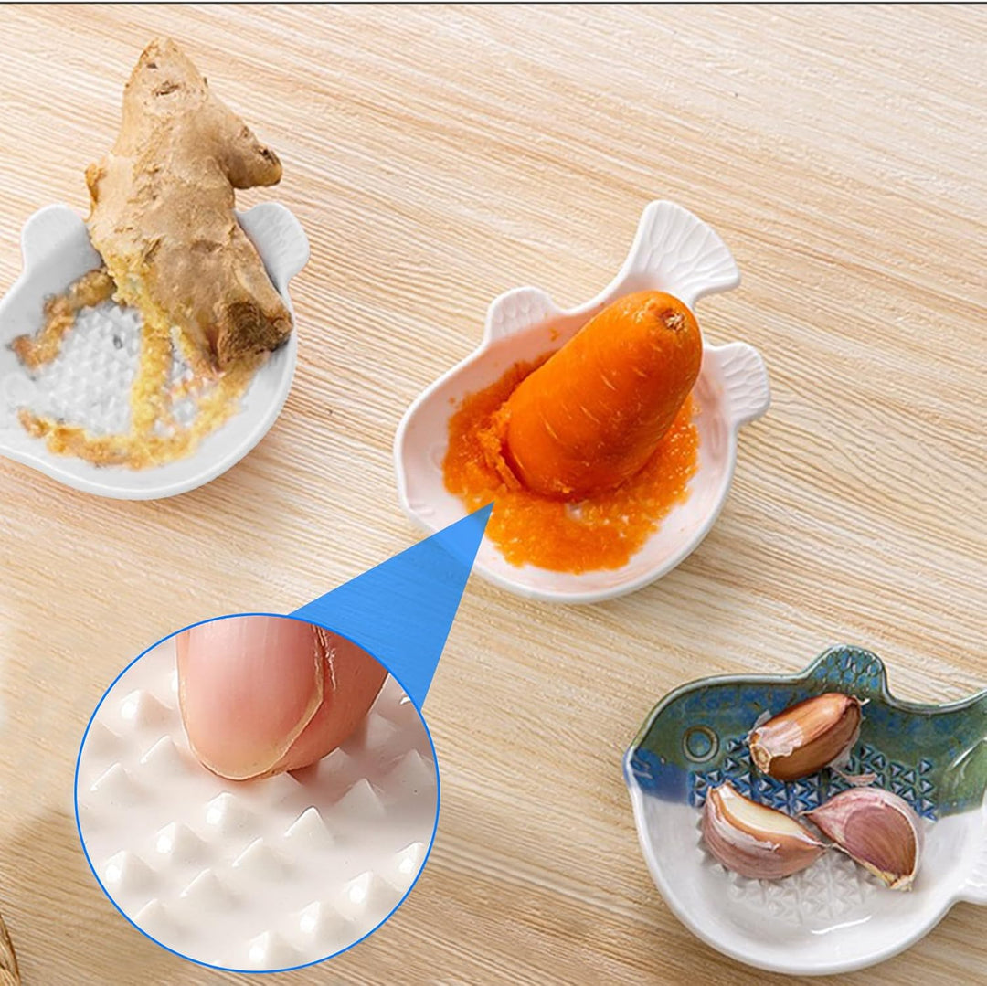 TOATELU 2 Stück Keramikreibe Knoblauchreibe Kugelfischform, Keramikreibe mit Pinsel, Ingwerreibe für