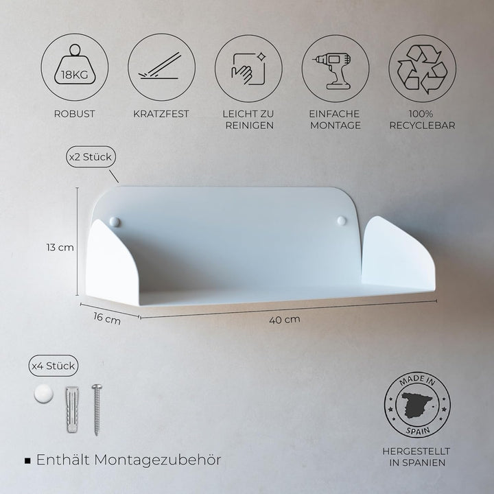 MILUKA Set 2 Wandregal Weiss 40 X 16 cm | Bücherregal Wand Ideal für Regal Wand Deko, Kinderzimmer D