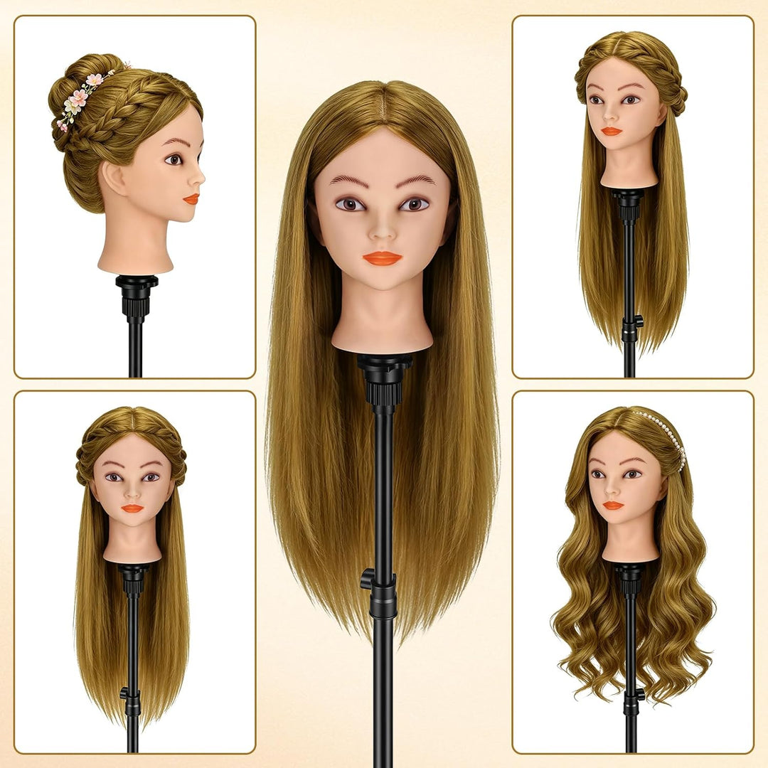 TwoWin Friseurkopf mit Haaren, 26 Zoll (66 cm) 80% Echthaar Mannequin Kopf, Trainingskopf für Stylin