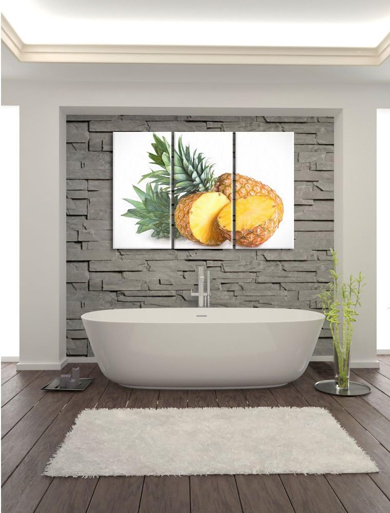 Pixxprint Frische Ananas Bunstift Effekt 3-Teiler Leinwandbild 120x80 Bild auf Leinwand