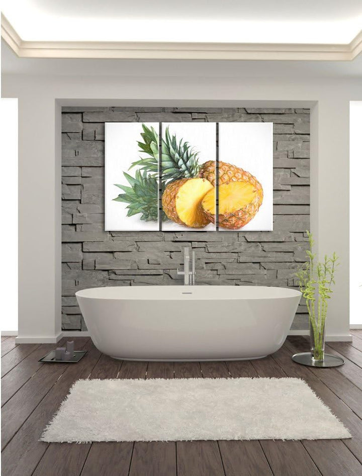 Pixxprint Frische Ananas Bunstift Effekt 3-Teiler Leinwandbild 120x80 Bild auf Leinwand