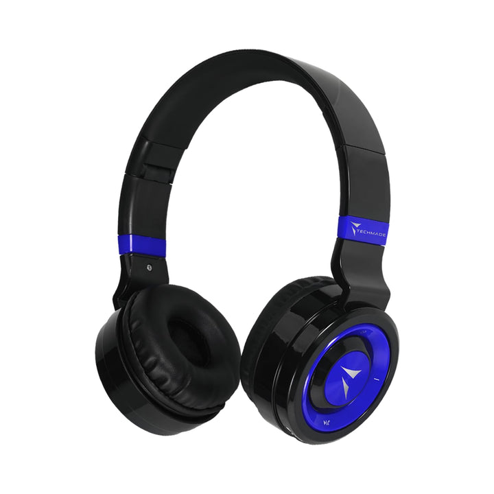 Techmade TM-046 Bluetooth-Kopfhörer – Faltbar, Over-Ear, Mikrofon, FM-Radio, SD-Karten-Slot (Blau)