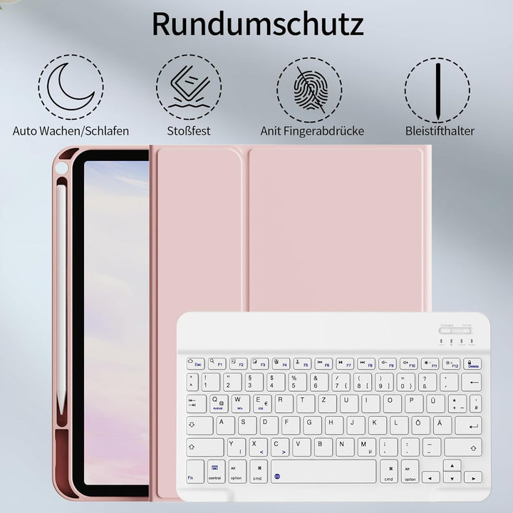 Hülle mit Tastatur für iPad A16 2025 / iPad 11./10. Generation 2022 10,9 Zoll, Magnetisch Bluetooth-