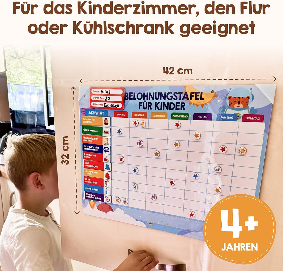 Edubini Belohnungstafel Kinder - [100 Aufgaben + 350 Magnete] - Belohnungssystem für Verantwortung -