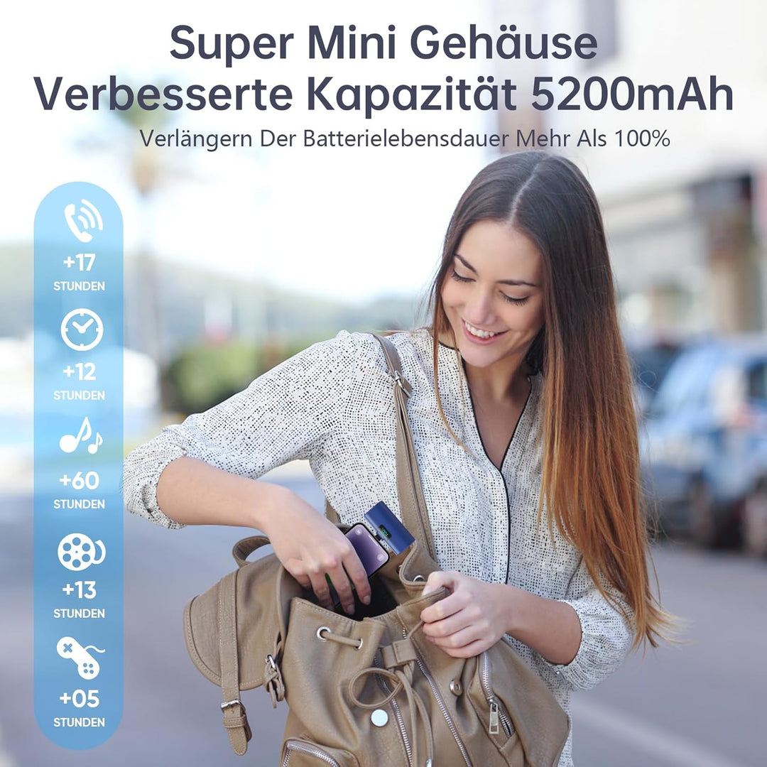 Mini Powerbank 5200mAh für iPhone, Klein Power Bank 20W PD 4.0A Schnellladefunktion Externer Akku, C