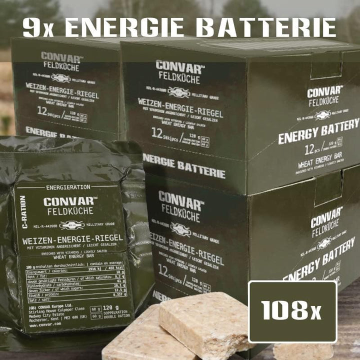 CONVAR Feldküche Weizen-Energie-Riegel - mit Vitaminen angereichert Energie Batterie (108 x 120g)