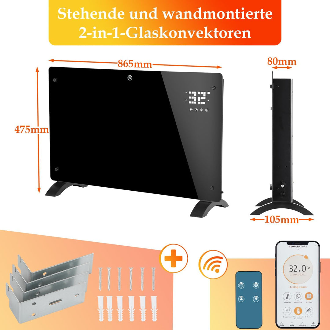 Jopassy Infrarotheizung Elektroheizung 2000W,Konvektor Heizung mit Thermostat & App-Steuerung Fernbe