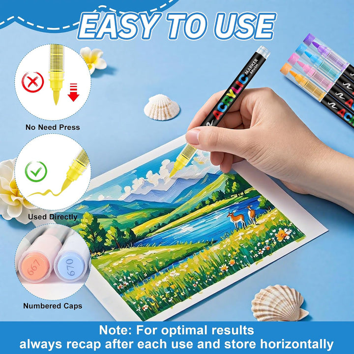 24 Farben Acrylstifte Marker Set für Stoff, Leinwand, Glas, Holz und Papier, 24