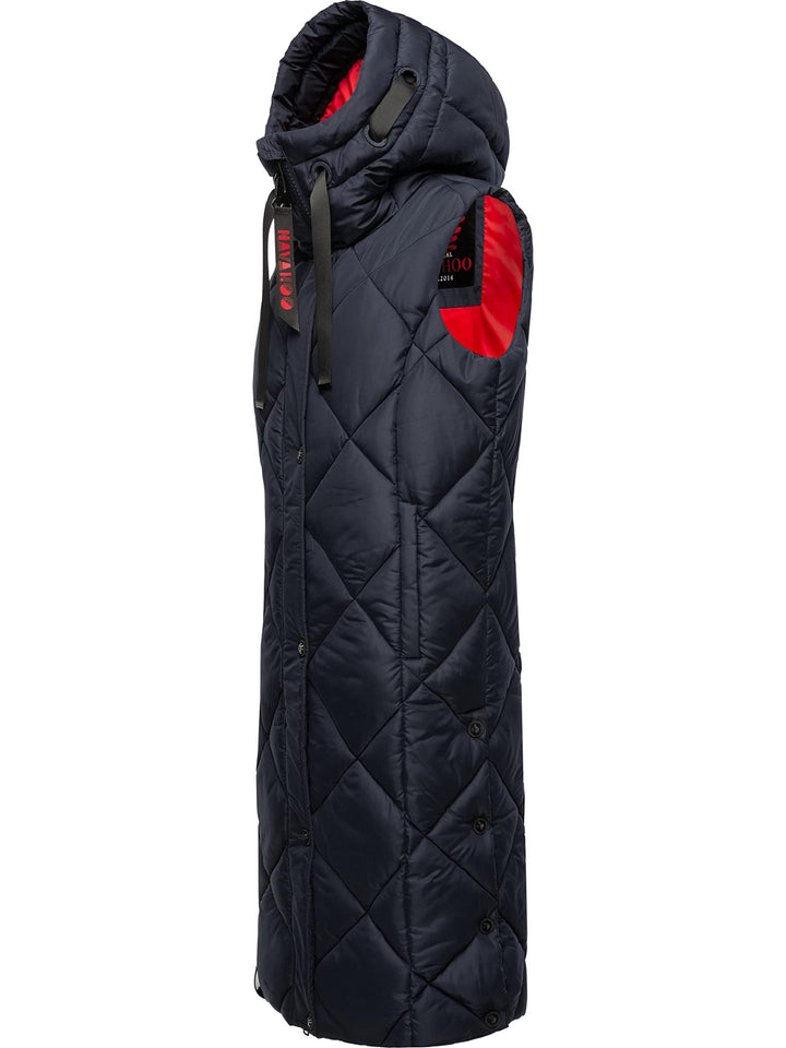 Navahoo warme Damen Winter Steppweste lang mit Kapuze Schnuckel XS-XXL S Navy, S Navy