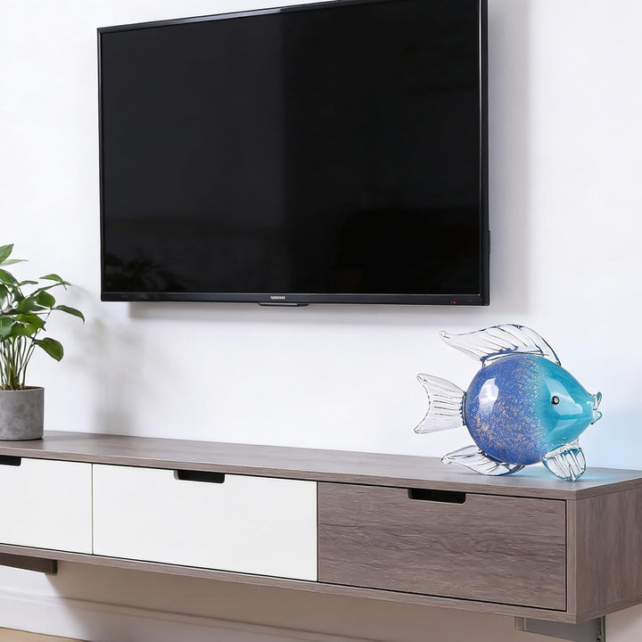 oliruim Blaue Glas-Fischkunst-Dekoration, mundgeblasene Glasfisch-Figur, Kunst-Briefbeschwerer-Kolle
