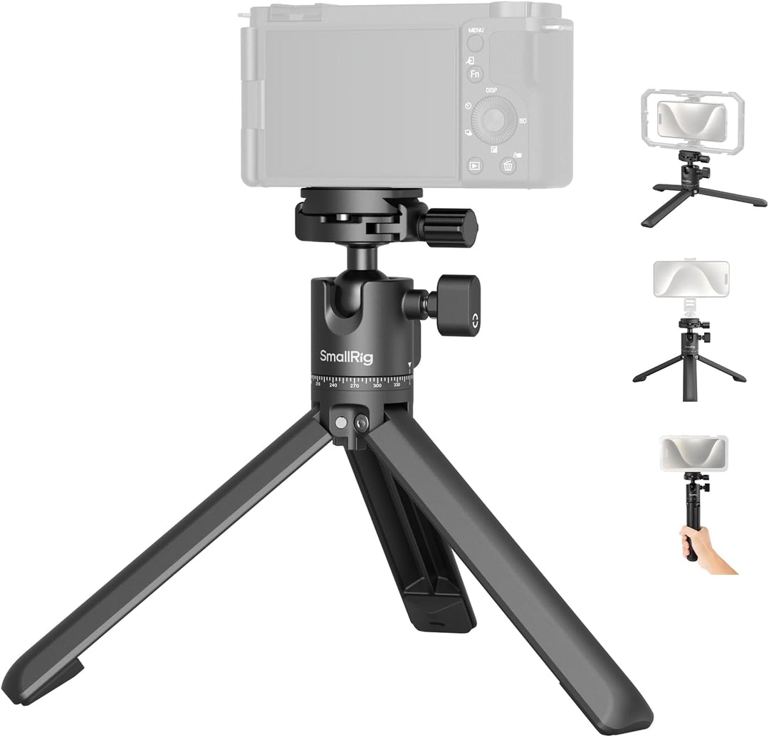 SMALLRIG Tragbares Mini-Tischstativ, Kompaktes Kleines Tischstativ aus Aluminiumlegierung mit 360°-K