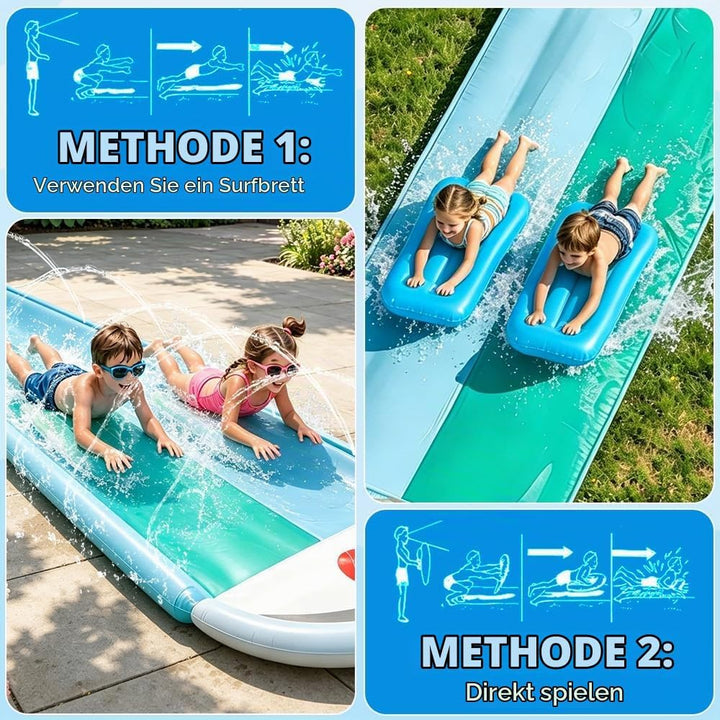 Wasserrutsche Garten Für Kinder, 6,1 * 1,4M Doppel Wasserrutschmatte | Wasserspielzeug Outdoor mit 2