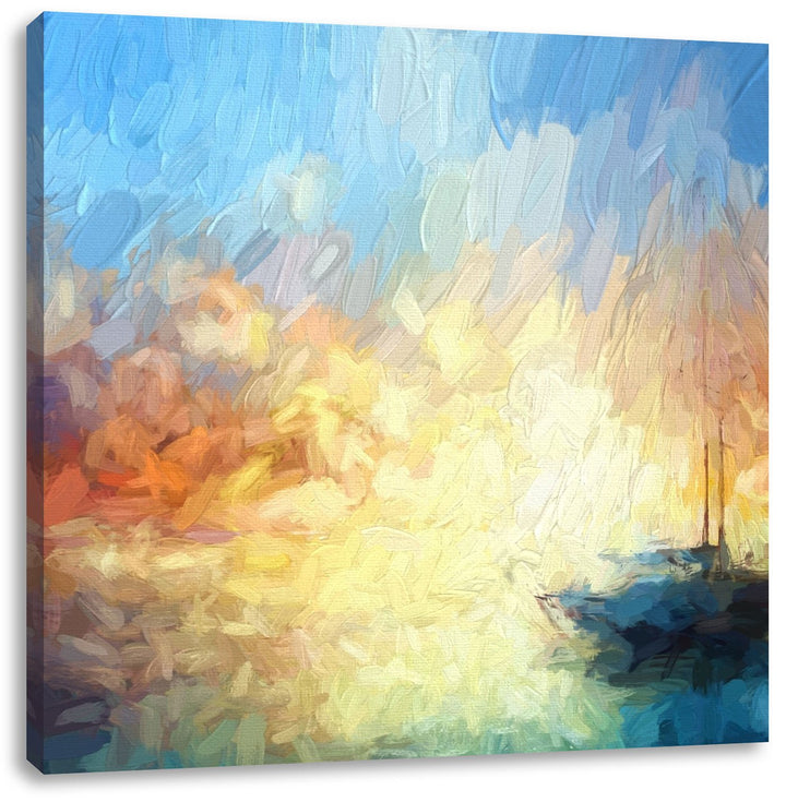 Pixxprint Boot auf See 70x70cm Leinwandbild Wandbild Kunstdruck, 70x70