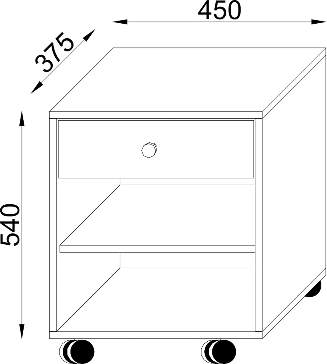 VCM Rollcontainer | Beistellcontainer mit Zwei offenen Fächern | Masse ca. H. 54 x B. 45 x T. 38 cm