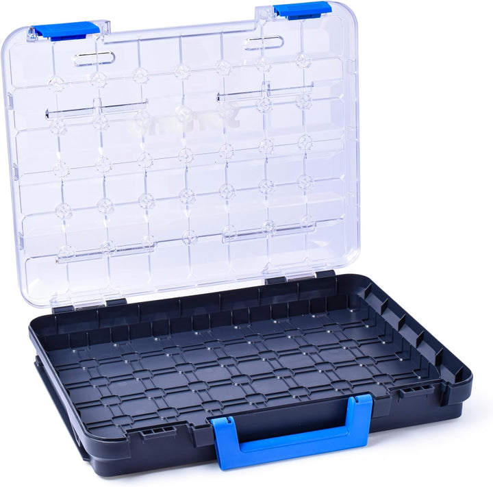 T-BOXX 320 anthrazit & blauer Griff – Werkzeugkoffer für Kleinteile, Transparenter Deckel, Anpassbar
