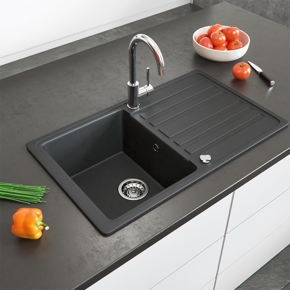Bergström Spülbecken, Schwarz, 76 x 46 cm mit Trockenplatz, Schwarz
