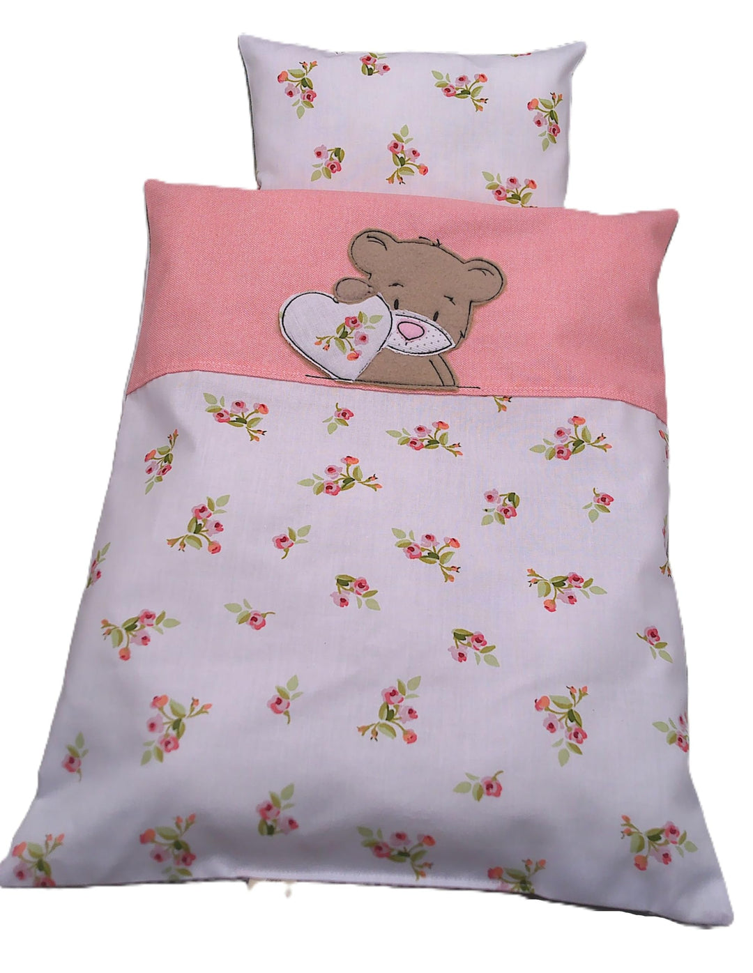 Puppenbettwäsche rosé Rosen`Serie Jolie`, verschiedene Modelle für Puppenbett, Puppenwagen Decke 40h
