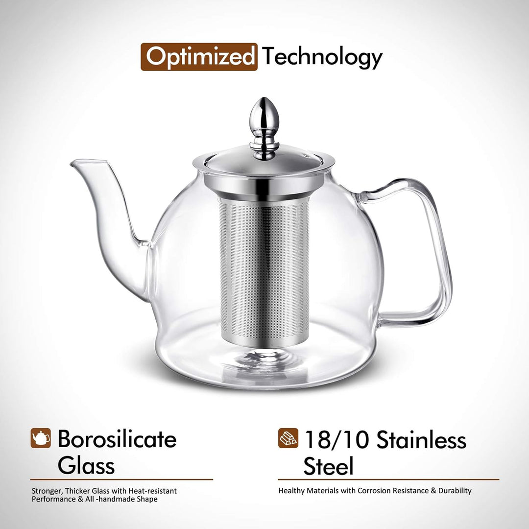 Hiware Glas-Teekanne mit herausnehmbarem Teesieb, 1000 ml, für den Herd geeignet, Teebereiter und Te