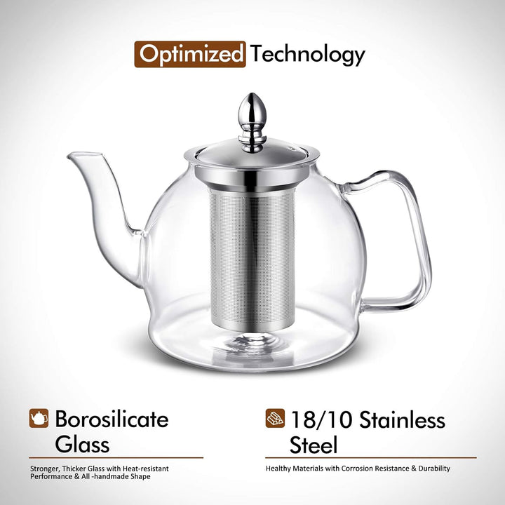 Hiware Glas-Teekanne mit herausnehmbarem Teesieb, 1000 ml, für den Herd geeignet, Teebereiter und Te