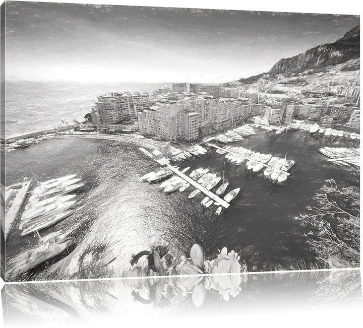 Pixxprint Atemberaubende Küste von Monaco Kunst Kohle Effekt, Format: 100x70 auf Leinwand, 100x70