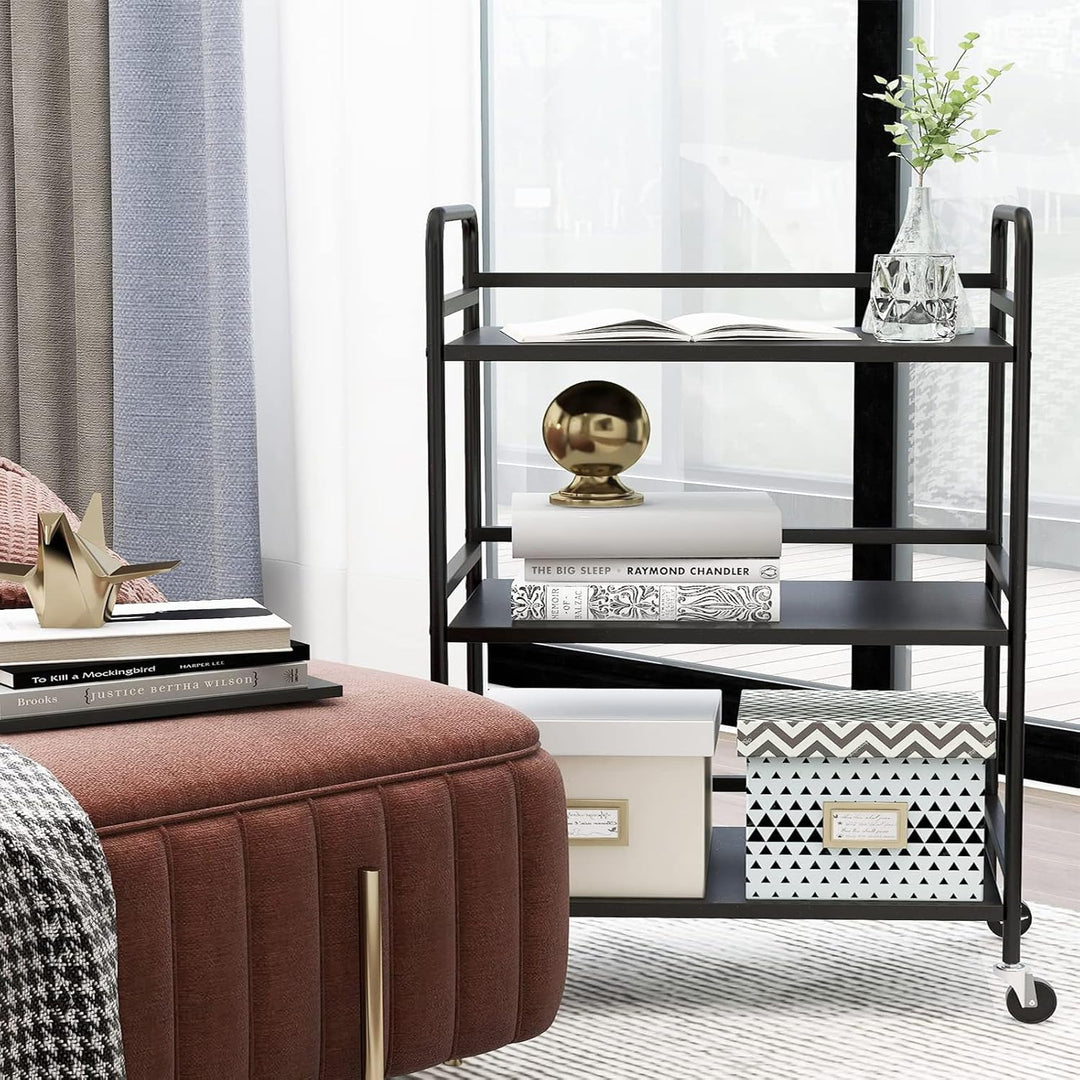 Servierwagen,3 Ebenen Servicefahrzeug aus Metall mit Rollen, für kleine Räume, Küche, Esszimmer, Bar