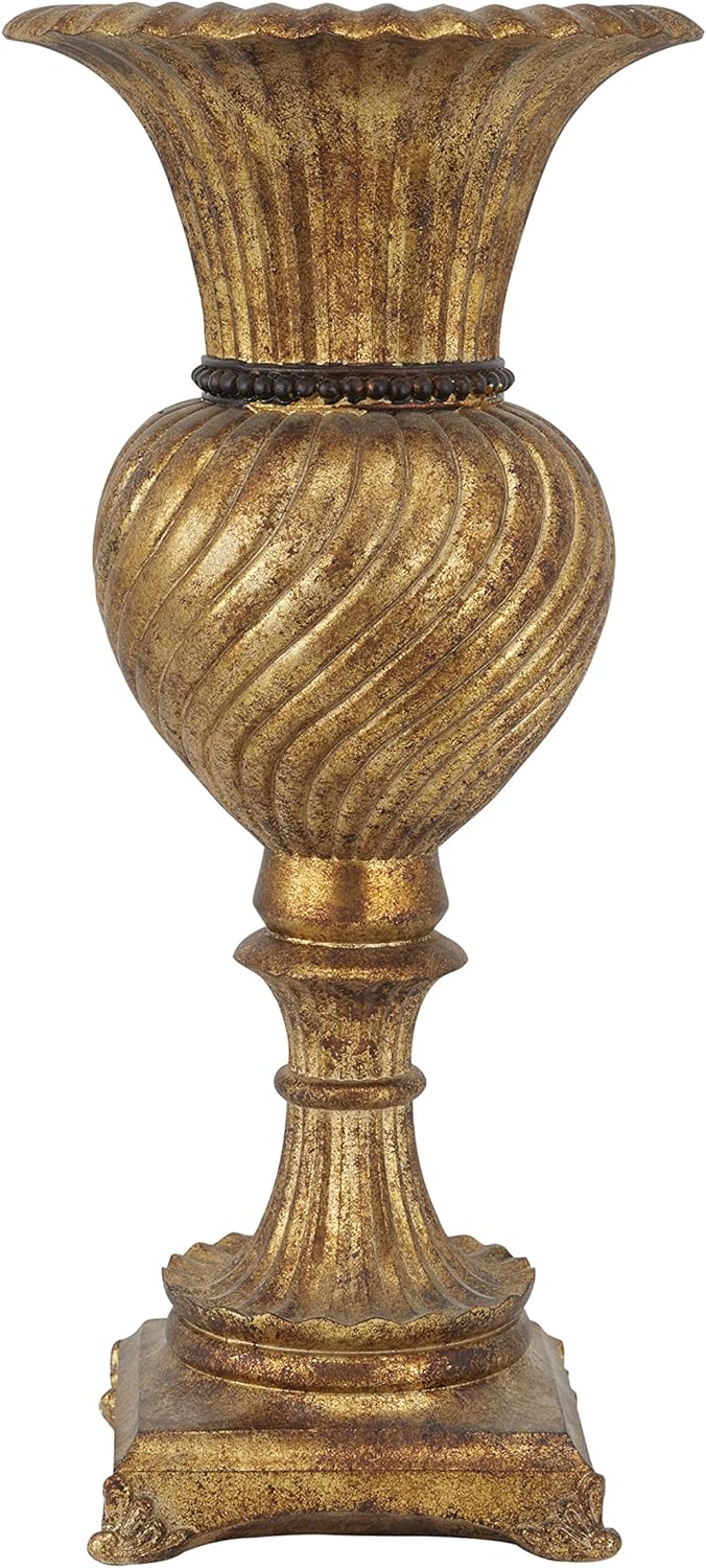 Deco 79 Vase aus Polystein, geschnitzt, 25,4 x 25,4 x 55,9 cm, goldfarben 10" x 10" x 22" Gold, 10"