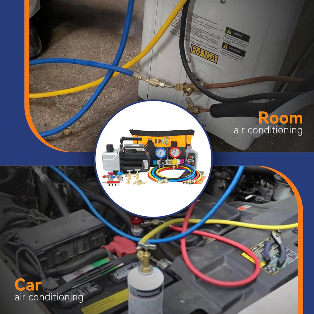 BACOENG 4.5 CFM Vakuumpumpe Klimaanlage Set für HVAC/Auto AC Kältemittelaufladung, 4 Wege Klimaanlag