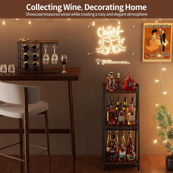 Nuovoware 3-Tier Abgestufte Liquor Cabinet Mini Bar, Weinregal Freistehend Boden für Whiskey, Ecke L
