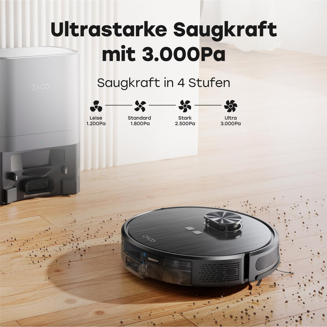 ZACO A10 Pro Saugroboter mit Wischfunktion, 2,5l Absaugstation bis 60 Tage, Lasernavigation, 3000Pa,