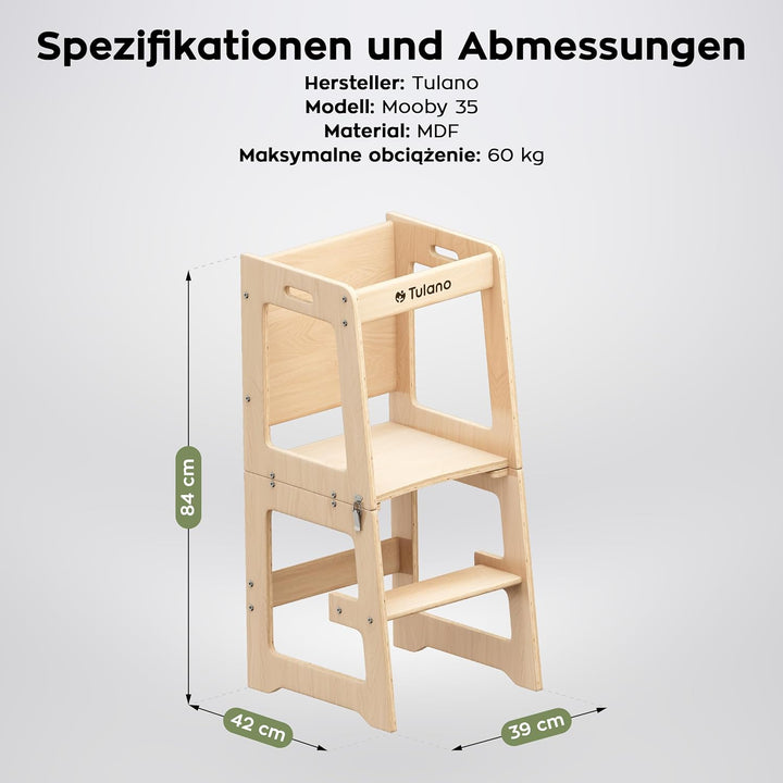 Tulano Mooby 35 Lernturm 3 in 1 für Kinder ab 1 Jahr – Montessori Kitchen Helper umbaubar zu Tisch m