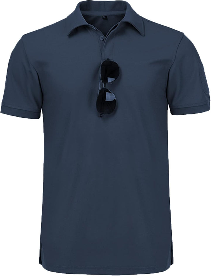 geeksport Poloshirt Herren Golf Kurzarm Freizeit Sport Polo Tennis Tshirts mit Brillenhalter Knopfle
