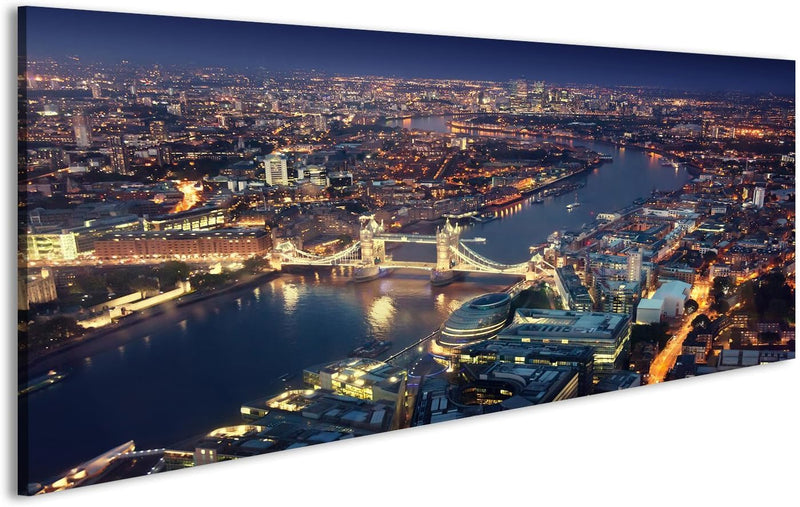 Bild Bilder auf Leinwand London bei Nacht mit städtischen und Tower Bridge Wandbild, Poster, Leinwan