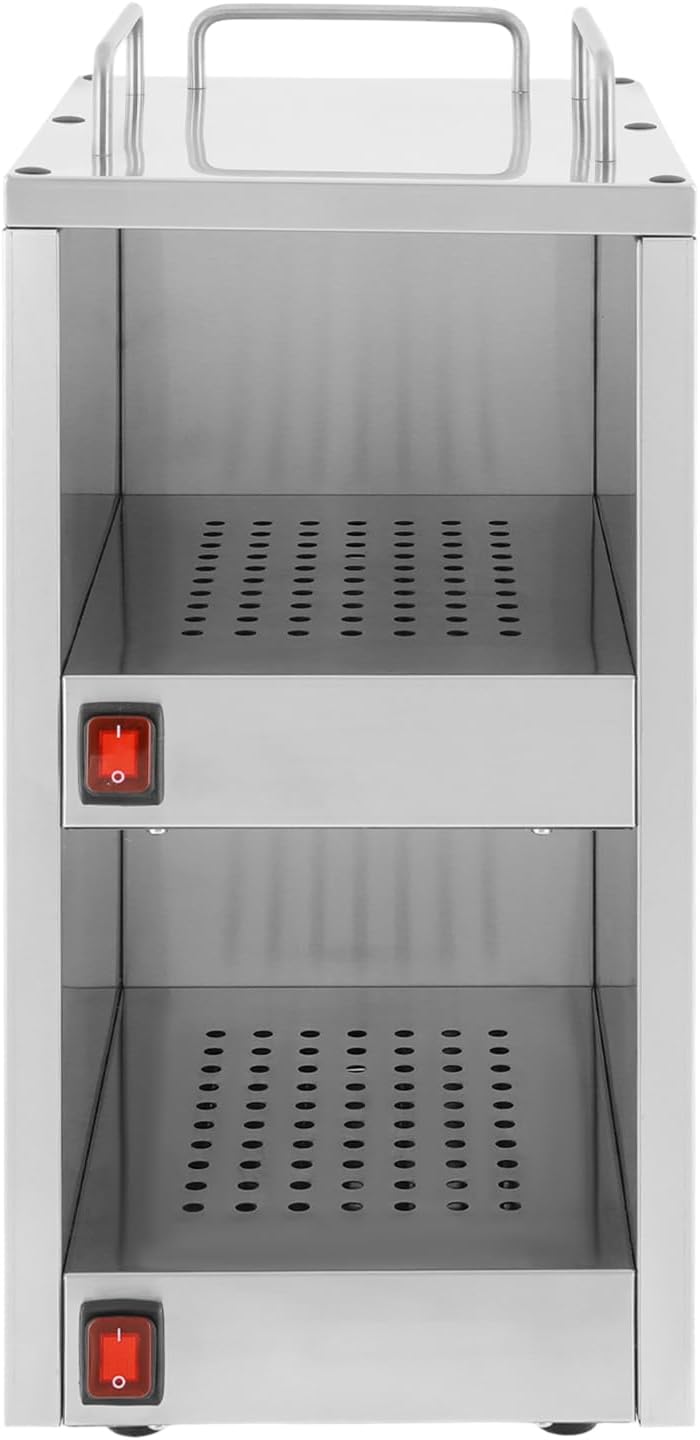 Elektrischer Tassenwärmeschrank aus Edelstahl, 140W Tassenwärmer Doppelfach Heizschrank mit 2 separa