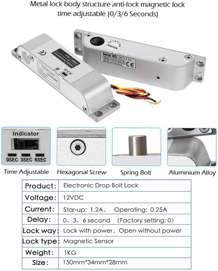 YAVIS Full Set RFID Türzugangskontrolle, System + elektrische Bolzenverriegelung + 110-240 V AC 12 V