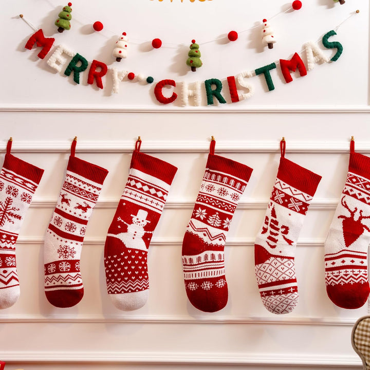JOYIN 6er-Pack 45 cm gestrickte Weihnachtsstrümpfe, grosse rustikale Weihnachtsstrümpfe aus Garn für