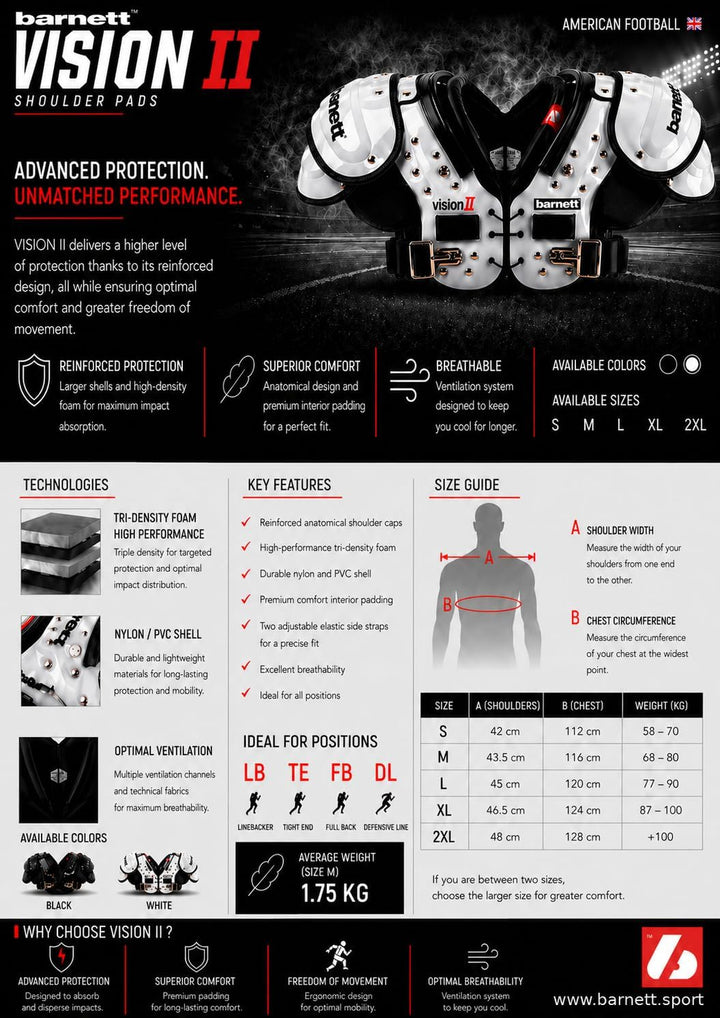 BARNETT Shoulderpad Vision II American Football Schulterschutz, sehr leicht XXL, XXL