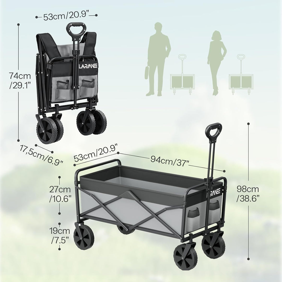 LARMNEE Faltbarer Handwagen, Gartenwagen, tragbarer Campingwagen mit verstellbarem Griff und 4 verst