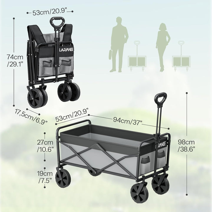 LARMNEE Faltbarer Handwagen, Gartenwagen, tragbarer Campingwagen mit verstellbarem Griff und 4 verst