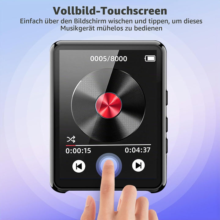 128GB MP3 Player mit Bluetooth, tragbarer digitaler Musikplayer mit Lautsprecher, 2.4" Full Touch Sc