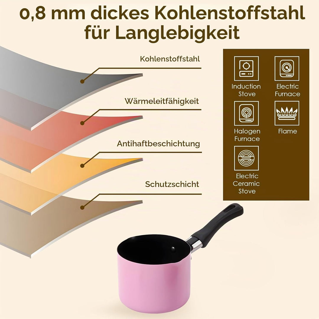 Milchtopf, 550 ml Kochtöpfe, Mini Suppentopf, Schmelztopf Schokolade Öl Butter Schmelztiegel Topf mi