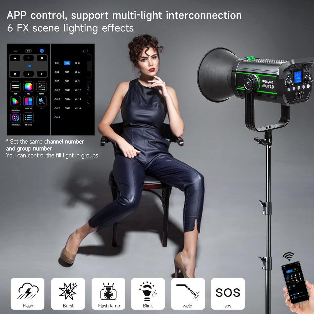 Weeylite 200W LED Videoleuchte Dimmbar 5600K LED Fotolicht Beleuchtung Set für Fotostudios, 22000LM,