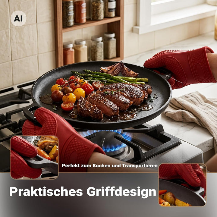 Wiltec Feuerpfanne aus Gusseisen Ø34,5cm geeignet für alle Herdarten, auch für Outdoor-Küche, Antiha