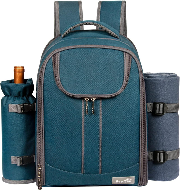 Hap Tim Picknickkorb Rucksack für 4 Personen mit Decke, Weinhalter, Kühlfach, Besteckset, Paare Gesc